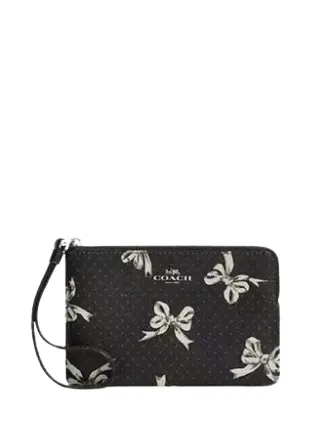 Coach Corner Zip Wristlet With Bow Print