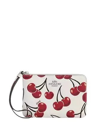 Coach Corner Zip Wristlet With Cherry Print