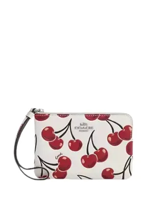 Coach Corner Zip Wristlet With Cherry Print