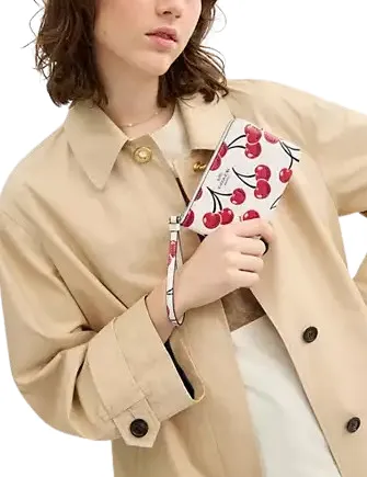 Coach Corner Zip Wristlet With Cherry Print
