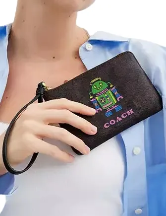 Coach Cosmic Coach Corner Zip Wristlet In Signature Canvas With Robot Print