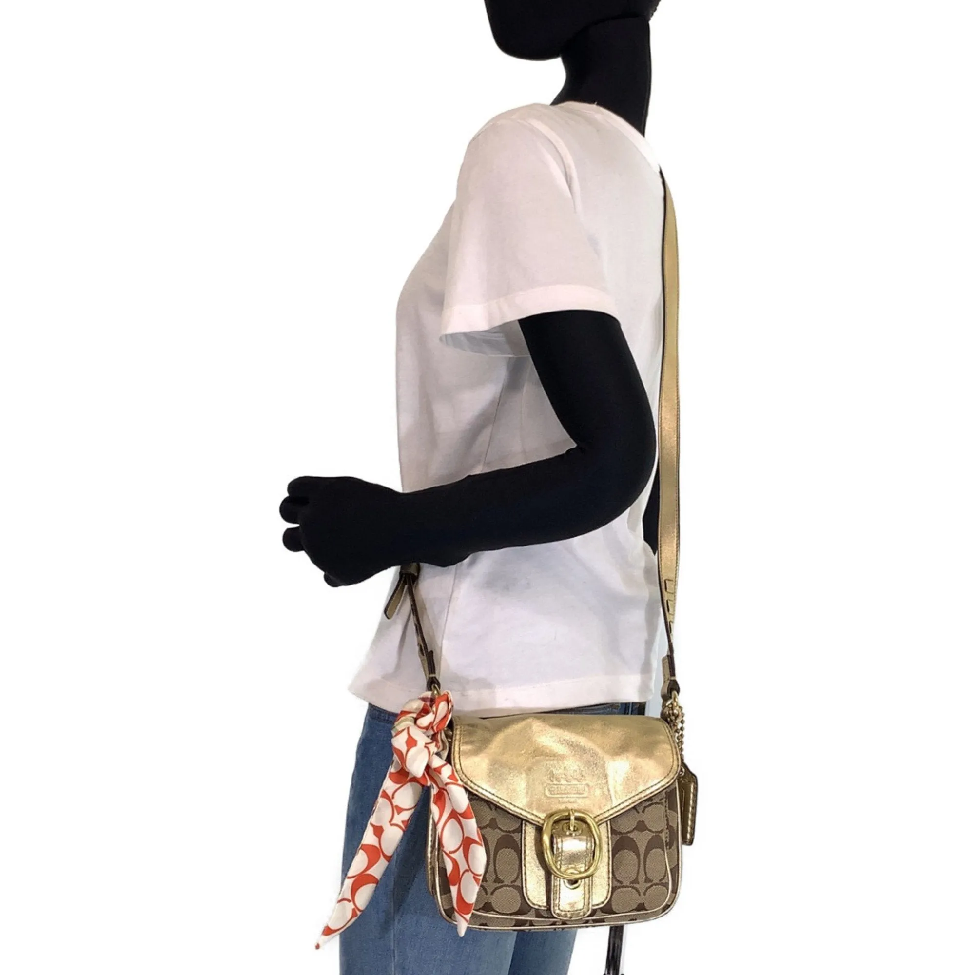Coach gold Canvas Leather Pochette Shoulder Bag (Pre-Owned)