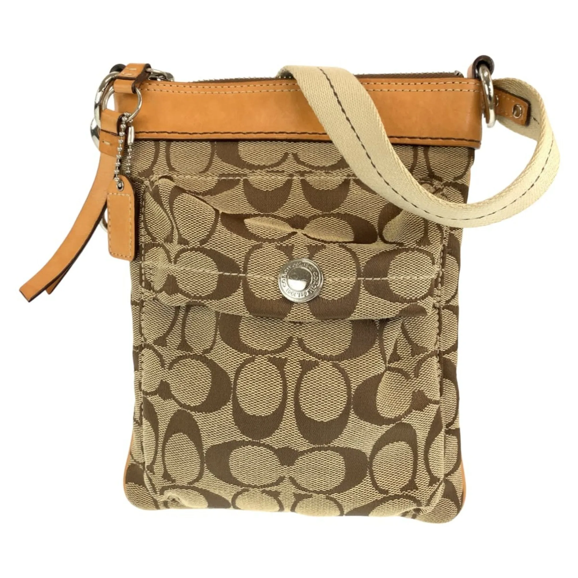 Coach Signature Canvas Leather Pochette Shoulder Bag (Pre-Owned)
