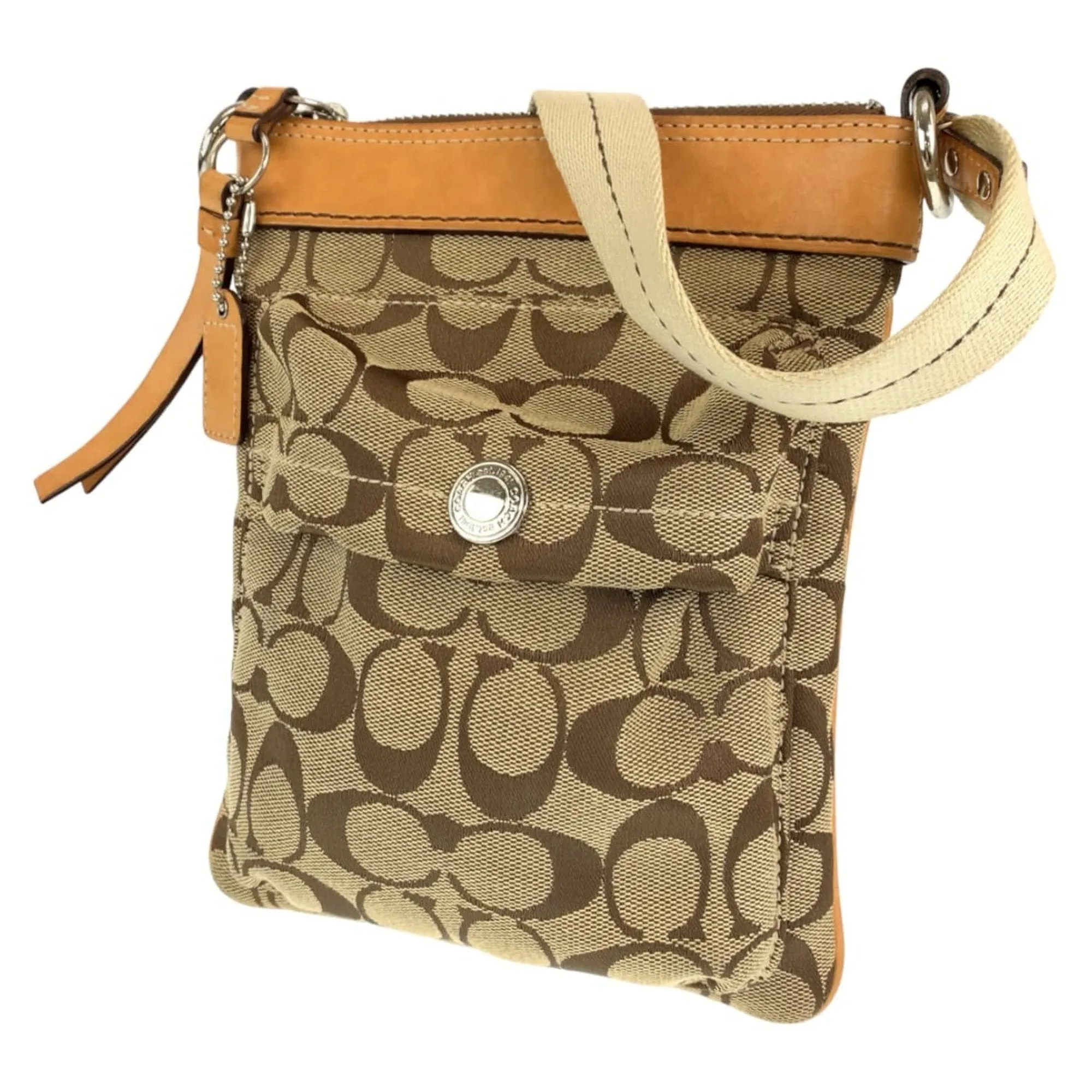 Coach Signature Canvas Leather Pochette Shoulder Bag (Pre-Owned)