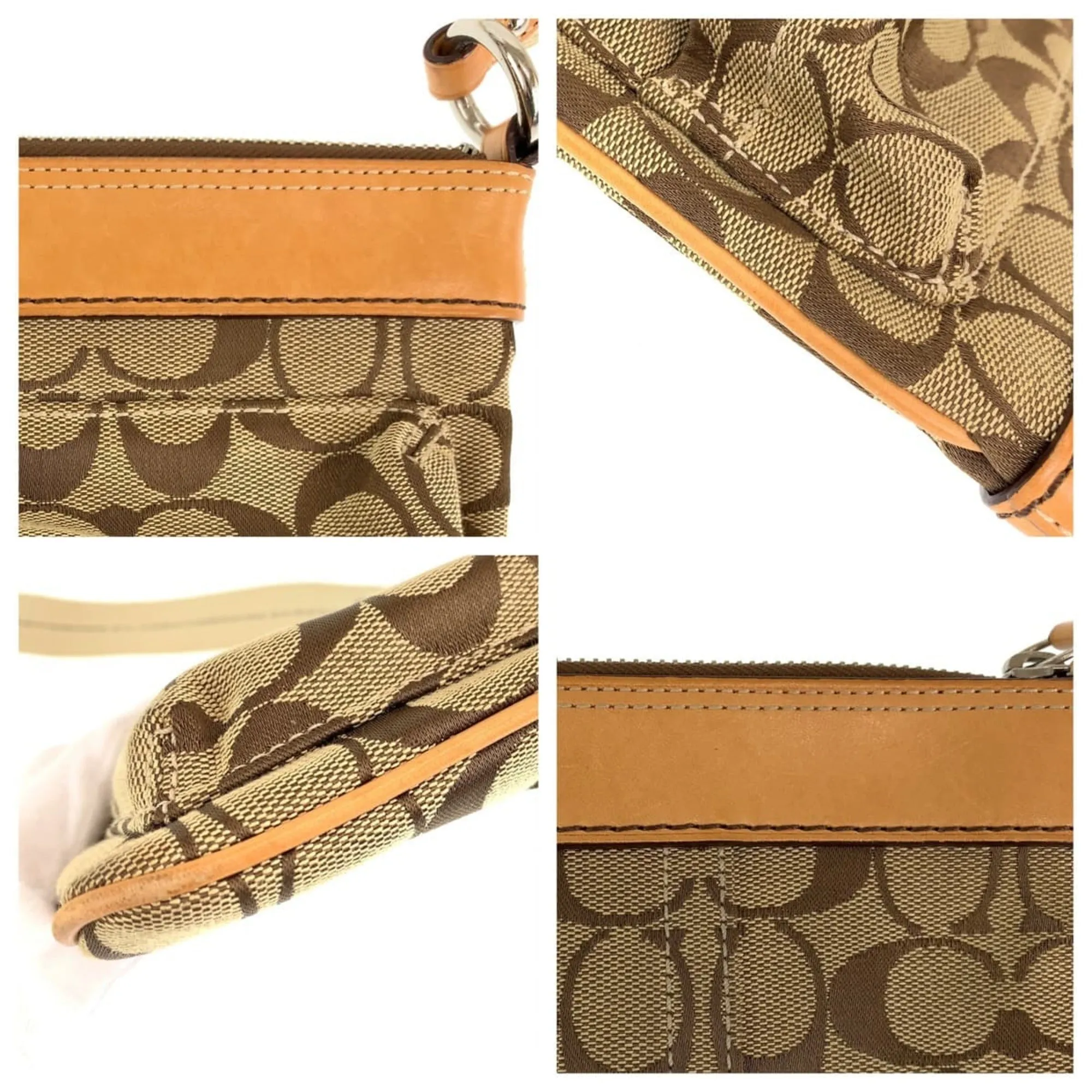 Coach Signature Canvas Leather Pochette Shoulder Bag (Pre-Owned)