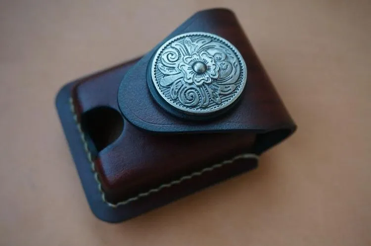 Coffee Handmade Leather Mens Armor Zippo Lighter Case Zippo Lighter Holder with Belt Loop for Men