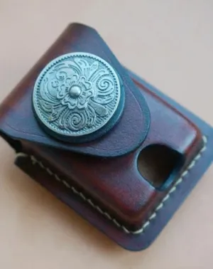 Coffee Handmade Leather Mens Armor Zippo Lighter Case Zippo Lighter Holder with Belt Loop for Men