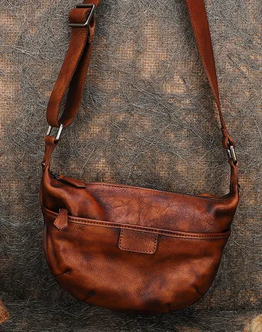 Coffee Leather Womens Saddle Shoulder Bags Saddle Vintage Crossbody Purse for Women