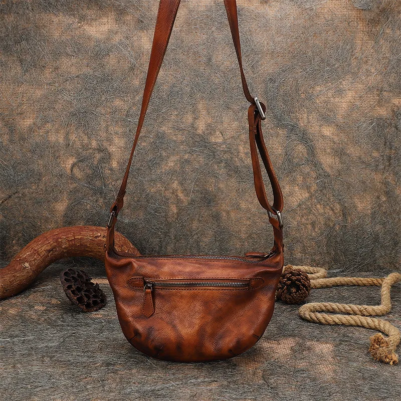 Coffee Leather Womens Saddle Shoulder Bags Saddle Vintage Crossbody Purse for Women