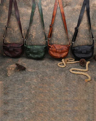 Coffee Leather Womens Saddle Shoulder Bags Saddle Vintage Crossbody Purse for Women