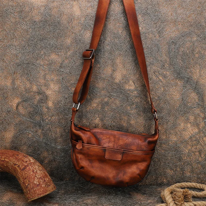 Coffee Leather Womens Saddle Shoulder Bags Saddle Vintage Crossbody Purse for Women