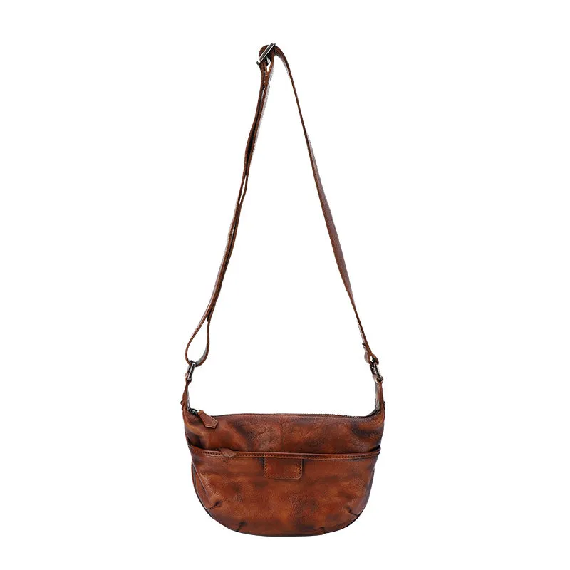 Coffee Leather Womens Saddle Shoulder Bags Saddle Vintage Crossbody Purse for Women
