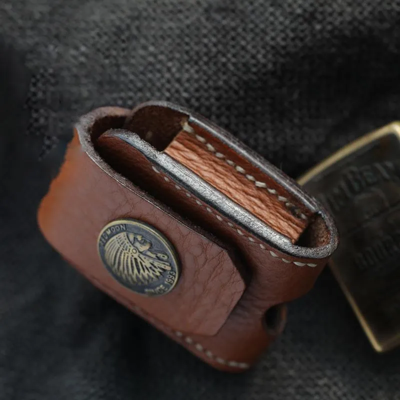 Cool Light Brown Handmade Leather Mens Zippo Lighter Case With Belt Loop Lighter Holders For Men