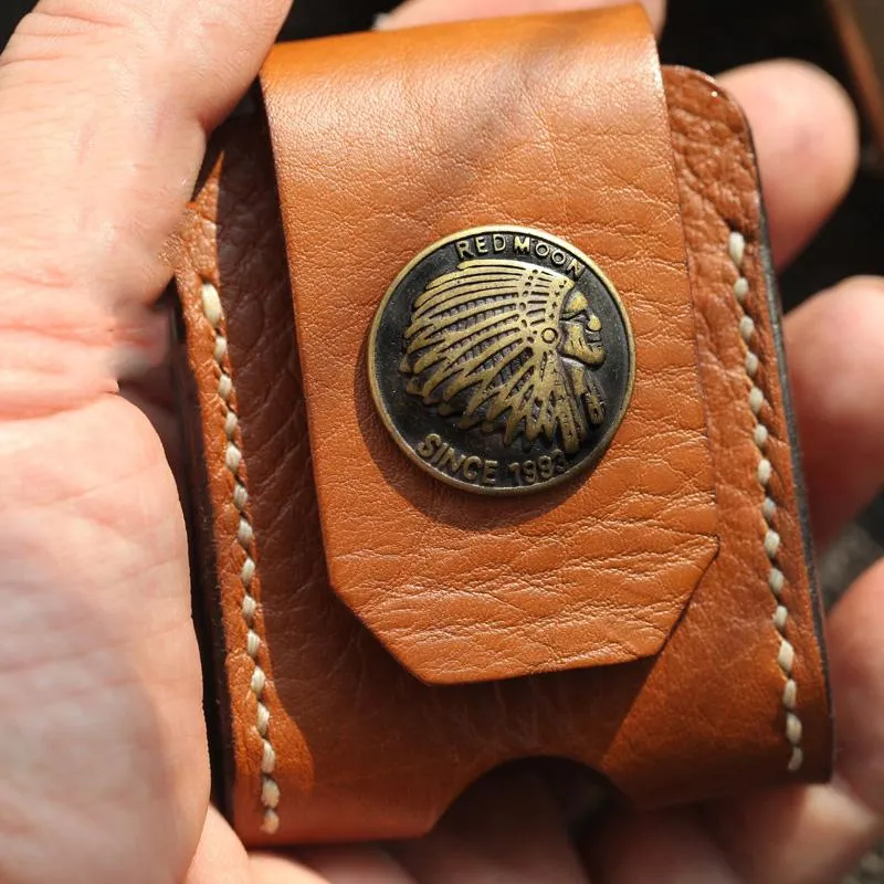 Cool Light Brown Handmade Leather Mens Zippo Lighter Case With Belt Loop Lighter Holders For Men