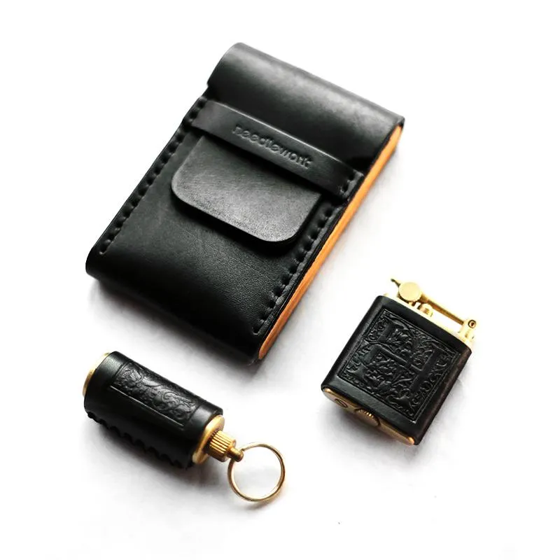Cool Wooden Black Leather Mens Cigarette Case Custom Cigarette Holder for Men