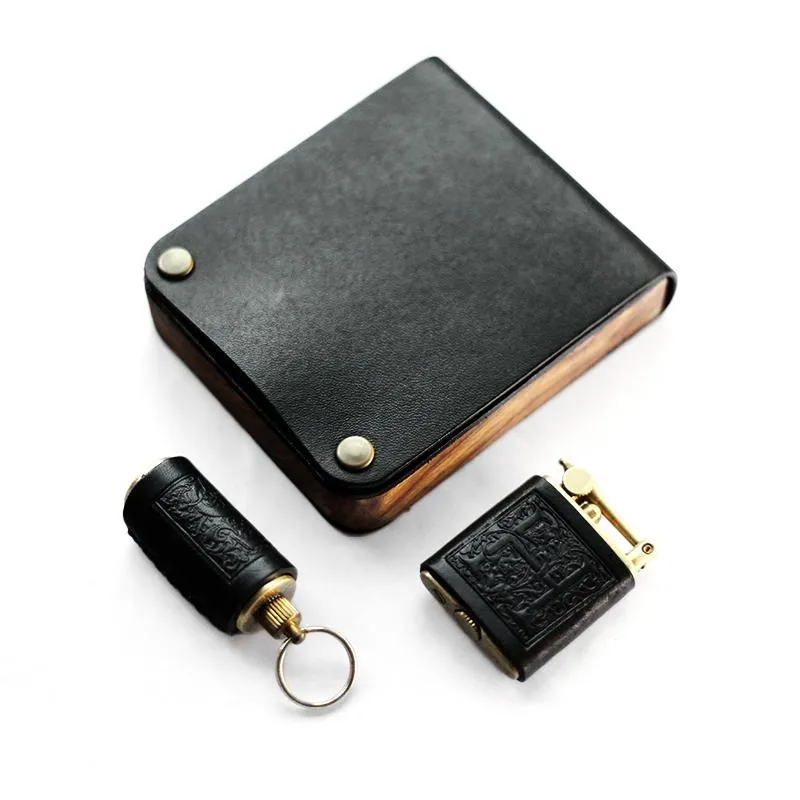 Cool Wooden Black Leather Mens Cigarette Case Custom Cigarette Holder for Men