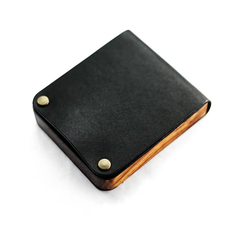 Cool Wooden Black Leather Mens Cigarette Case Custom Cigarette Holder for Men