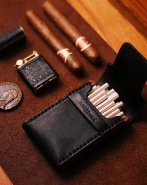 Cool Wooden Black Leather Mens Cigarette Case Custom Cigarette Holder for Men