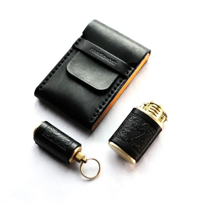 Cool Wooden Black Leather Mens Cigarette Case Custom Cigarette Holder for Men