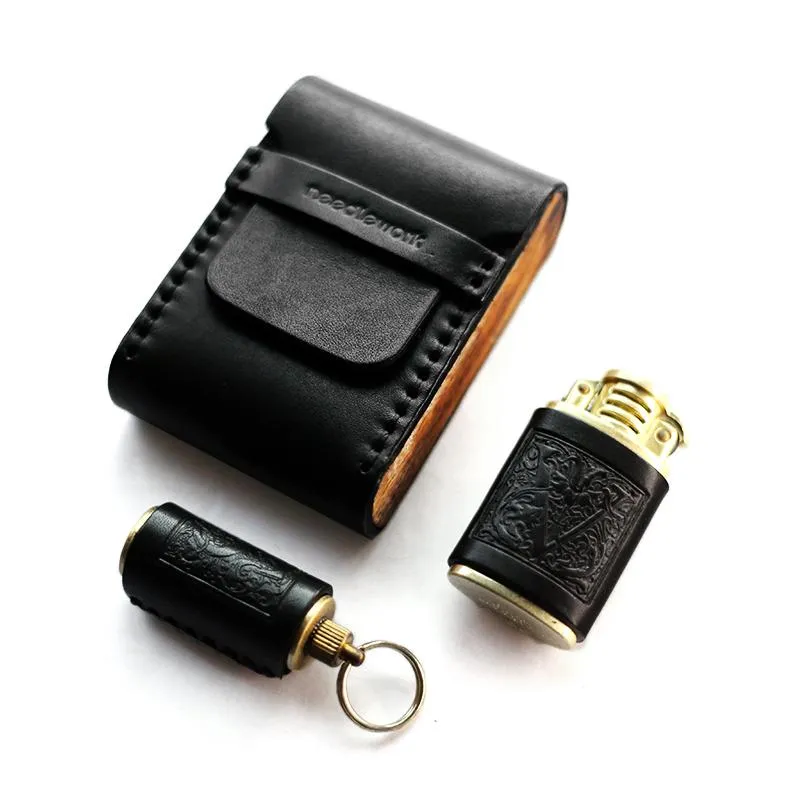 Cool Wooden Black Leather Mens Cigarette Case Custom Cigarette Holder for Men