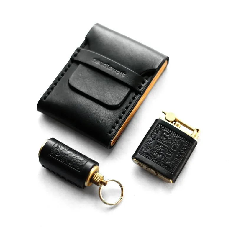 Cool Wooden Black Leather Mens Cigarette Case Custom Cigarette Holder for Men