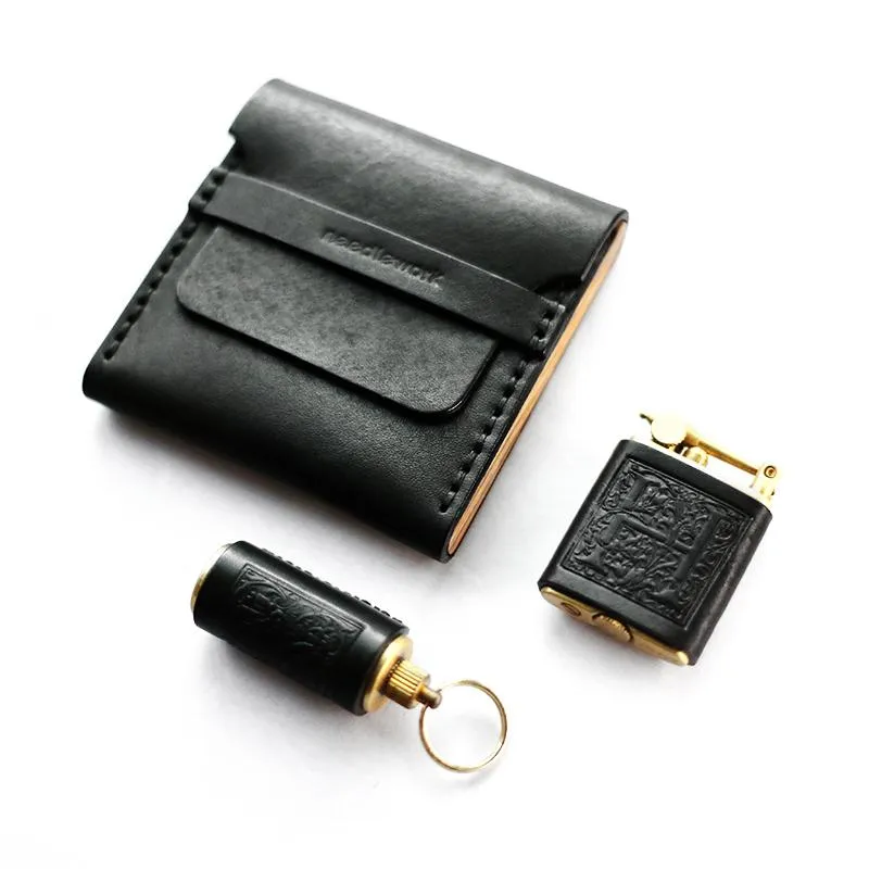 Cool Wooden Black Leather Mens Cigarette Case Custom Cigarette Holder for Men