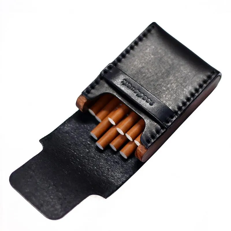 Cool Wooden Black Leather Mens Cigarette Case Custom Cigarette Holder for Men