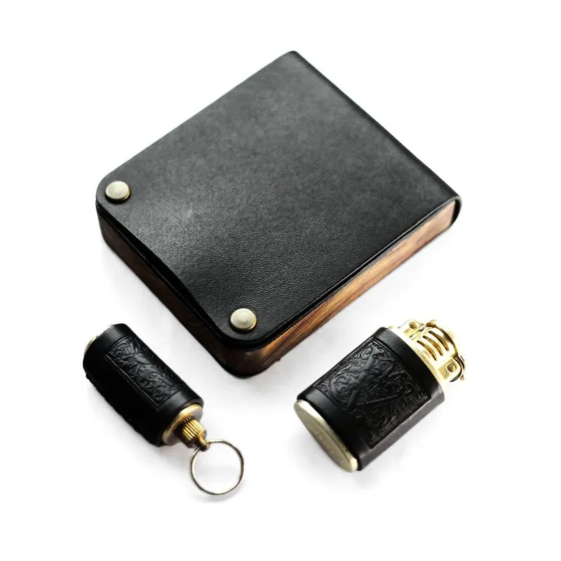 Cool Wooden Black Leather Mens Cigarette Case Custom Cigarette Holder for Men