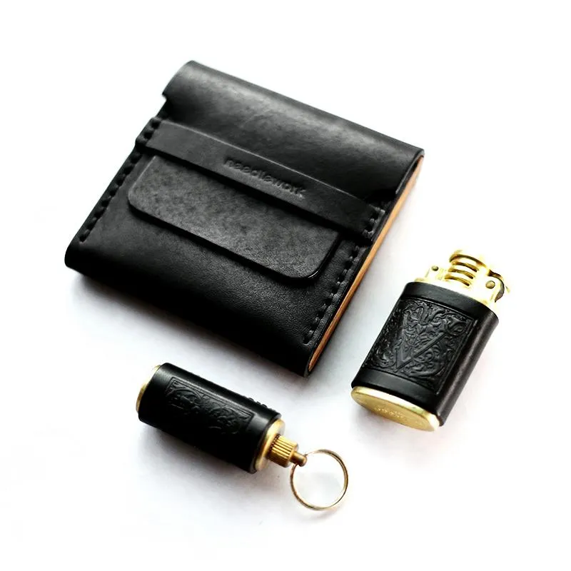 Cool Wooden Black Leather Mens Cigarette Case Custom Cigarette Holder for Men