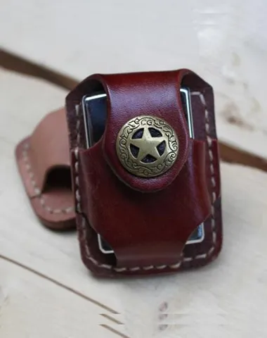 Cool Zippo Leather Lighter Pouch with Loop Biker Leather Zippo lighter cases with Clip