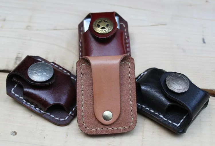 Cool Zippo Leather Lighter Pouch with Loop Biker Leather Zippo lighter cases with Clip