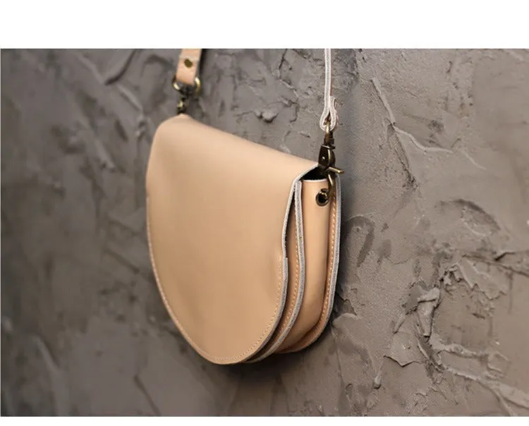 Cute Beige LEATHER Saddle SHOULDER Bag WOMEN Small Saddle Crossbody Purse FOR WOMEN