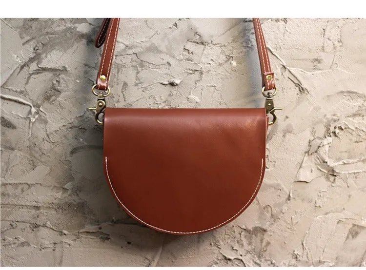Cute Beige LEATHER Saddle SHOULDER Bag WOMEN Small Saddle Crossbody Purse FOR WOMEN