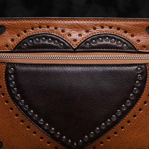 Cute Coffee WOmens Leather Heart Satchel Bags Brown Leather Shoulder Bag Purse for Ladies
