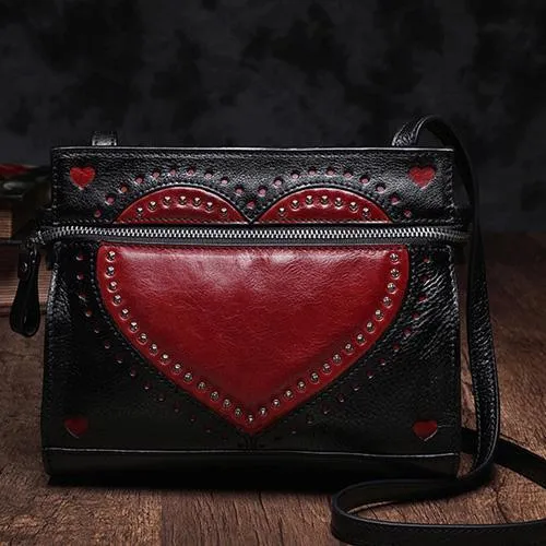Cute Coffee WOmens Leather Heart Satchel Bags Brown Leather Shoulder Bag Purse for Ladies