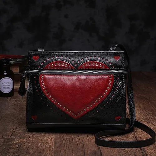 Cute Coffee WOmens Leather Heart Satchel Bags Brown Leather Shoulder Bag Purse for Ladies