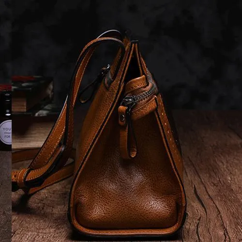 Cute Coffee WOmens Leather Heart Satchel Bags Brown Leather Shoulder Bag Purse for Ladies