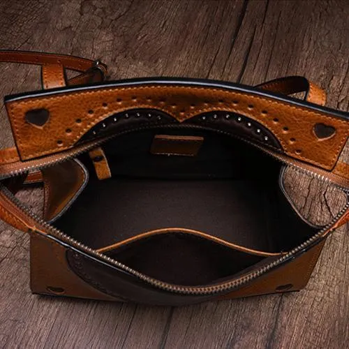 Cute Coffee WOmens Leather Heart Satchel Bags Brown Leather Shoulder Bag Purse for Ladies