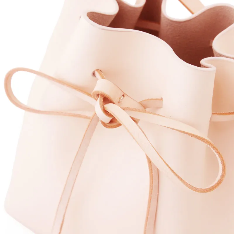 Cute LEATHER Beige Bucket Bag WOMENs SHOULDER BAG Purses FOR WOMEN