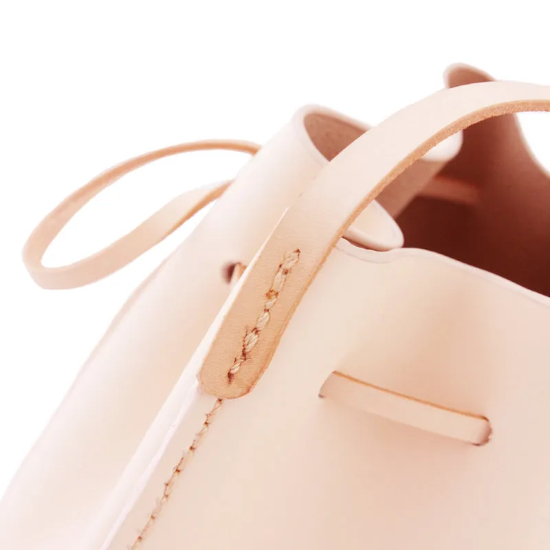 Cute LEATHER Beige Bucket Bag WOMENs SHOULDER BAG Purses FOR WOMEN
