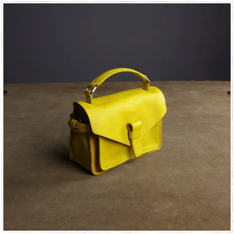Cute Yellow Leather Womens Satchel Handbag Satchel Shoulder Bag Mini Satchel Bag for Women