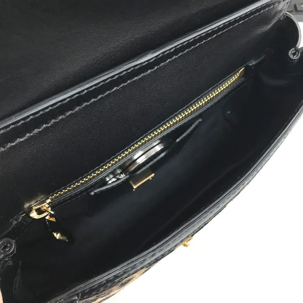 DOLCE&GABBANA Shoulder Bag Velvet / leather Black x brown Leopard print Leopard Flower Rock Metal Women Used