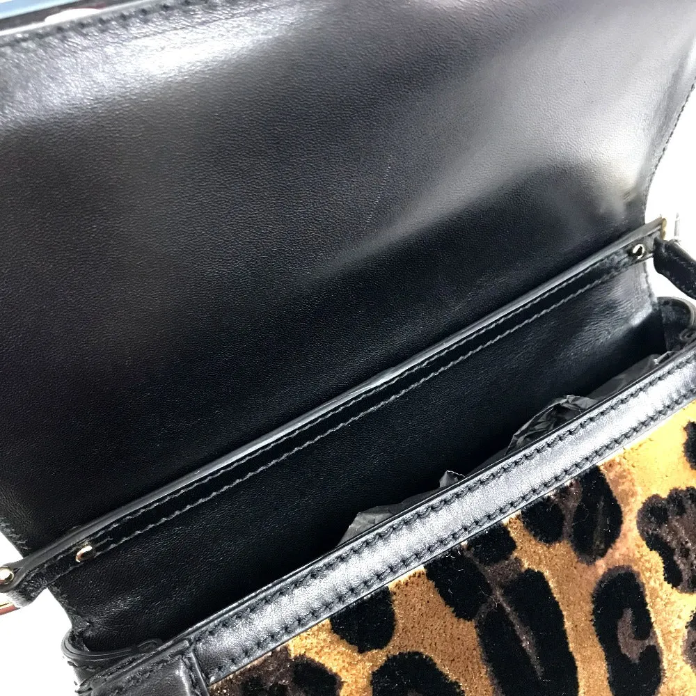 DOLCE&GABBANA Shoulder Bag Velvet / leather Black x brown Leopard print Leopard Flower Rock Metal Women Used
