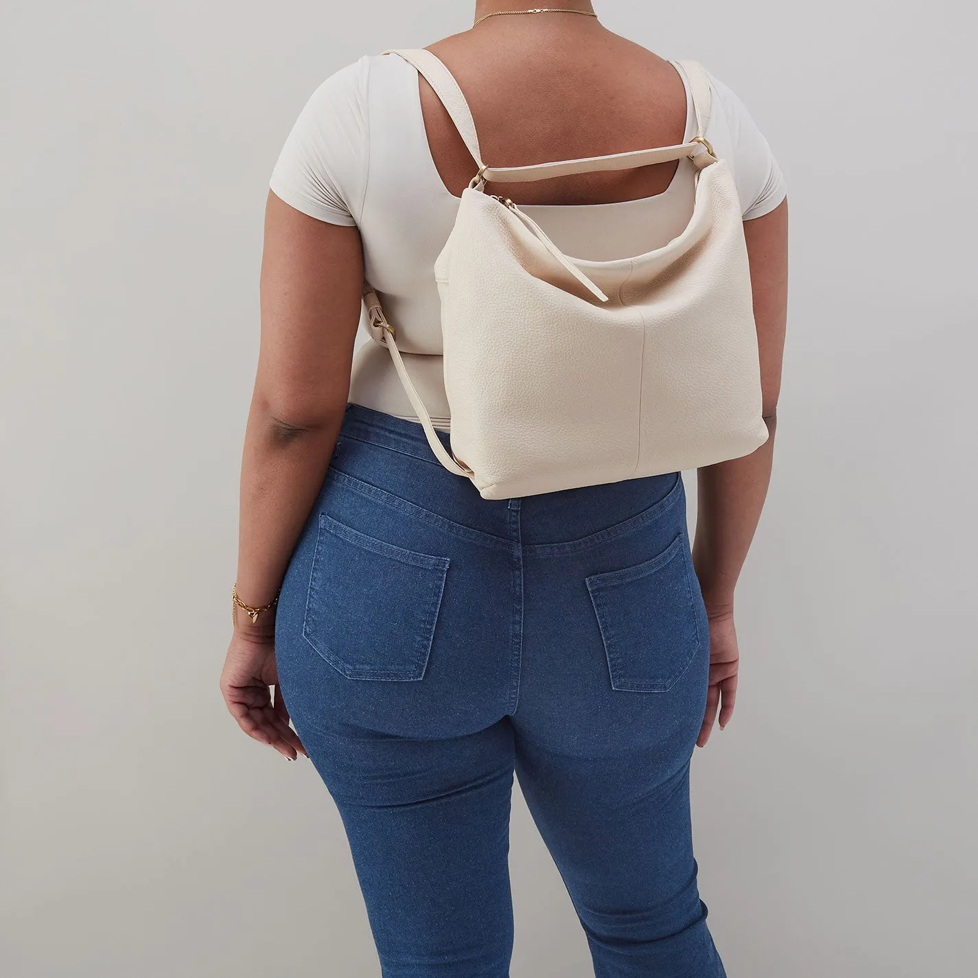 Emily Convertible Backpack In Pebbled Leather - Cream