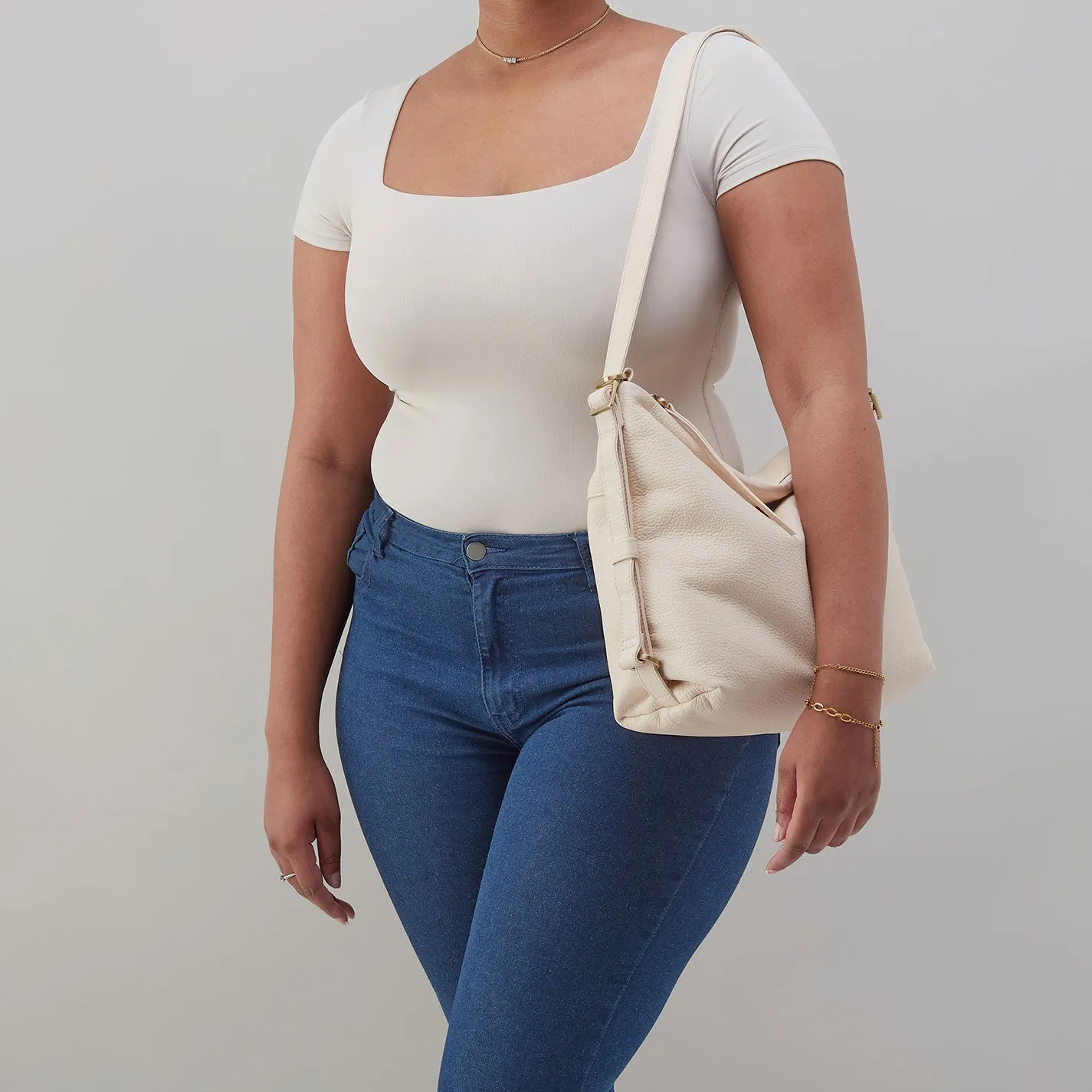 Emily Convertible Backpack In Pebbled Leather - Cream