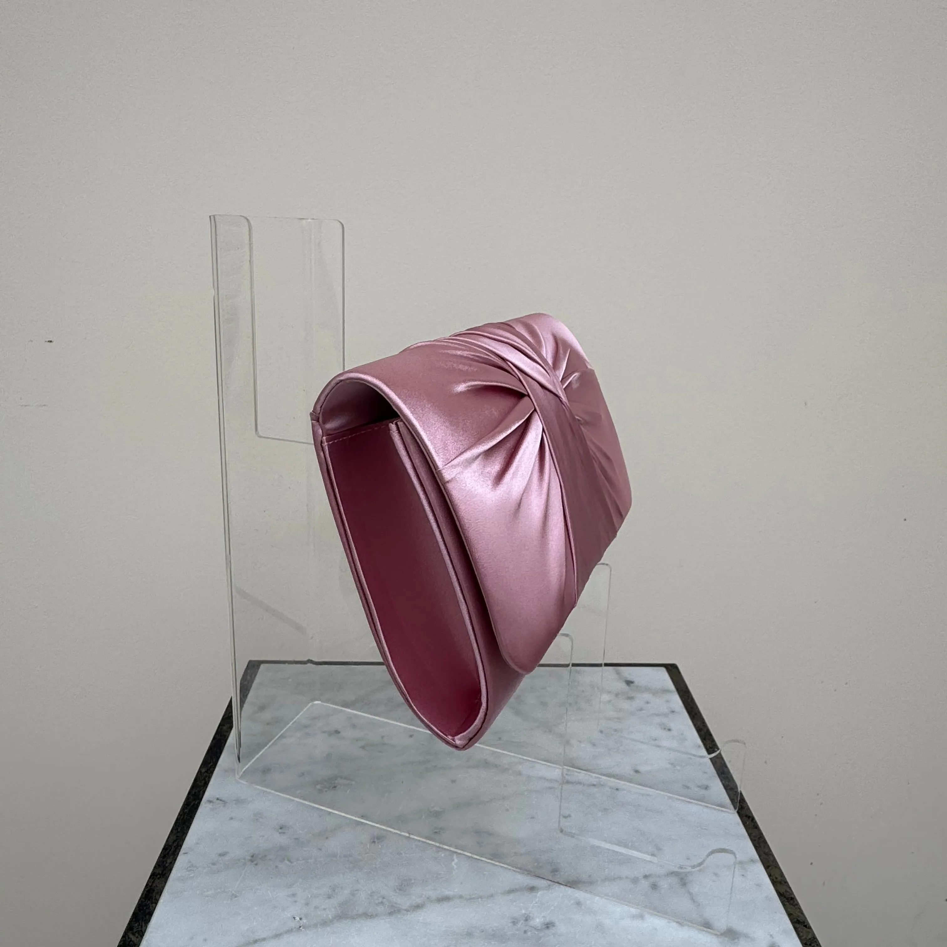 Failsworth Quartz Pink Satin Clutch Bag Quartz
