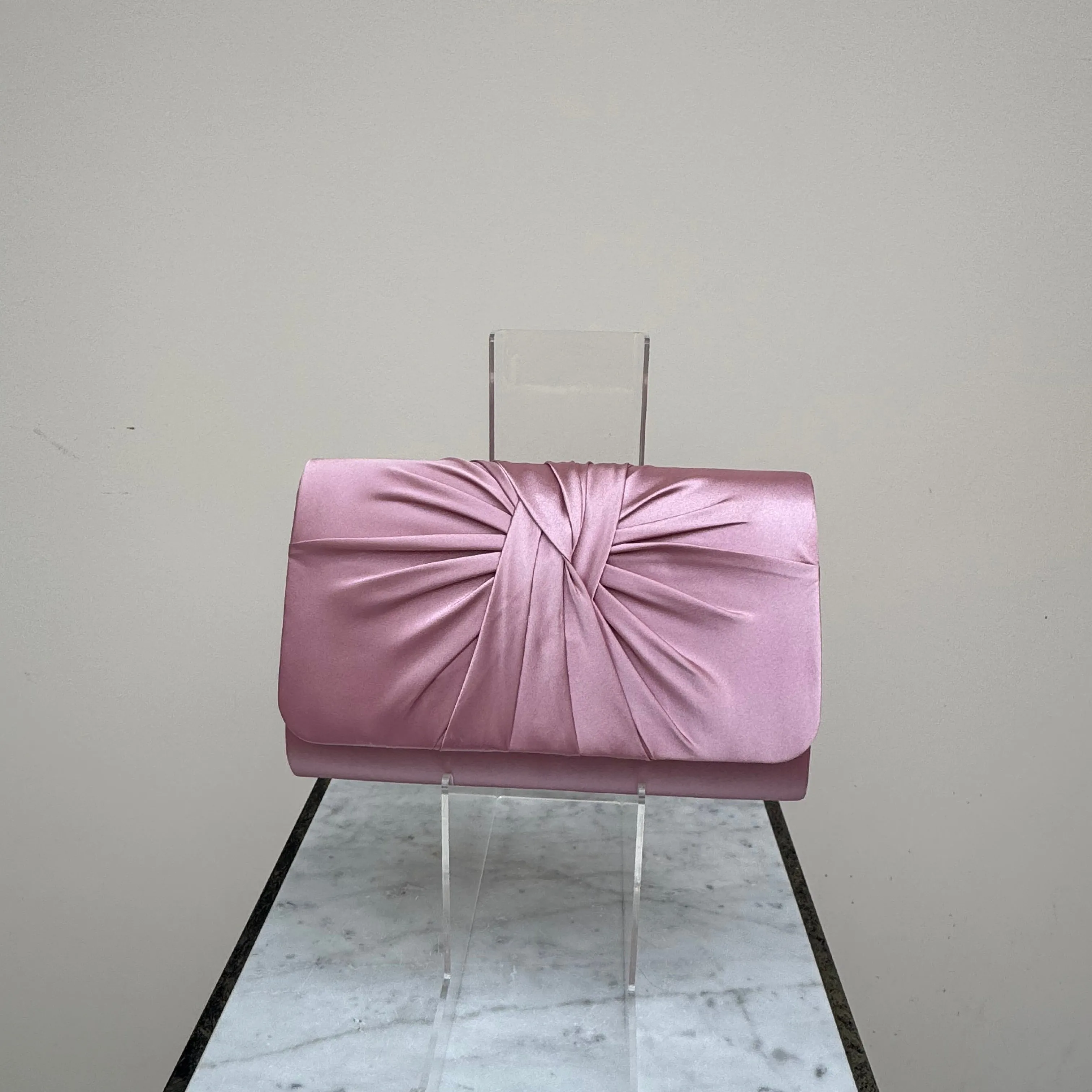 Failsworth Quartz Pink Satin Clutch Bag Quartz