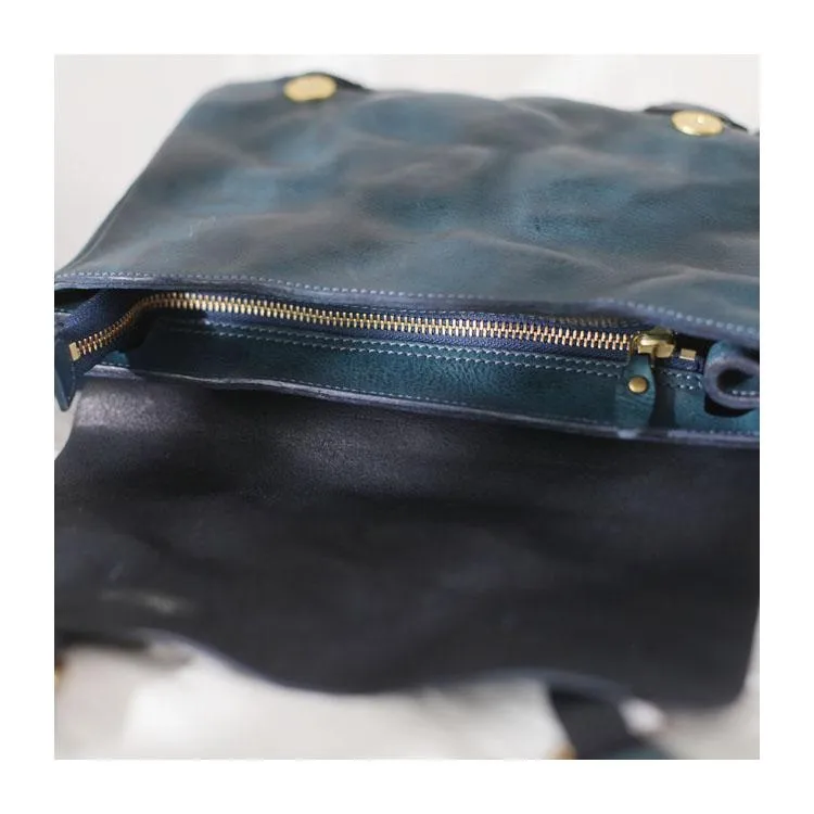 Fashion Women's Blue Leather Top Handle Satchel Handbag Brown Shoulder Bag Satchel Crossbody Purse