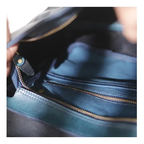 Fashion Women's Blue Leather Top Handle Satchel Handbag Brown Shoulder Bag Satchel Crossbody Purse
