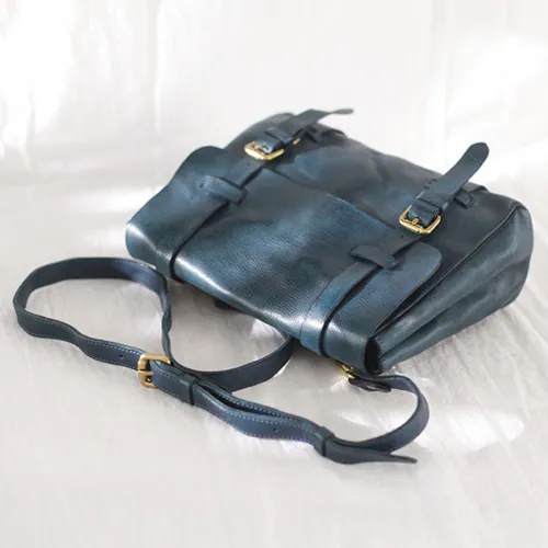 Fashion Women's Blue Leather Top Handle Satchel Handbag Brown Shoulder Bag Satchel Crossbody Purse